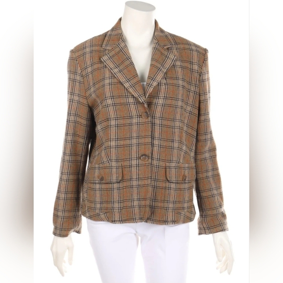 Nadine H Jackets & Blazers - Brown and Black Wool Mix Plaid Blazer, Size 38